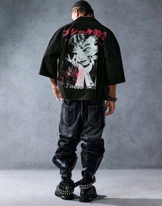 Нови мъжки  дънкови ризи яке Skull Harajuku череп овърсайз  Хл/2Хл