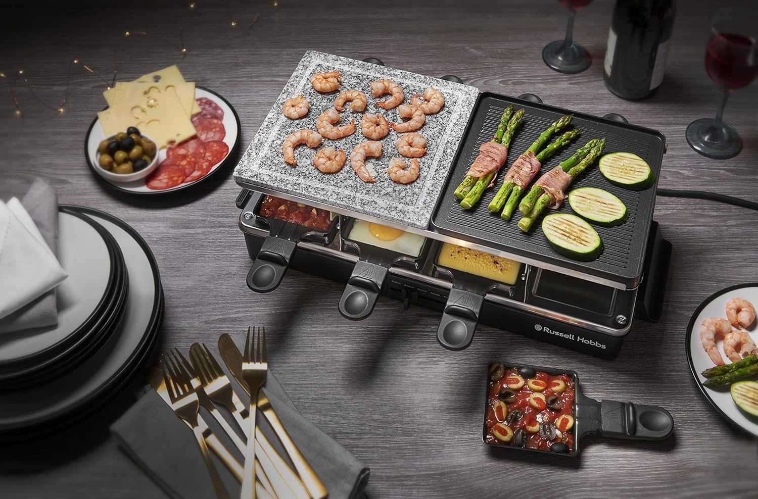 Раклет грил Russell Hobbs за 8 души, 2 плочи, с транспортен ДЕФЕКТ