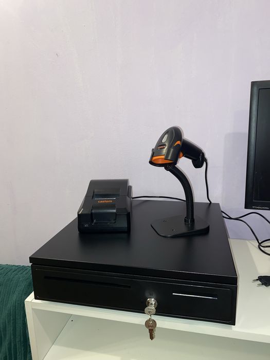 Принтер чеков, сканер штрих-кодов, денежный ящик