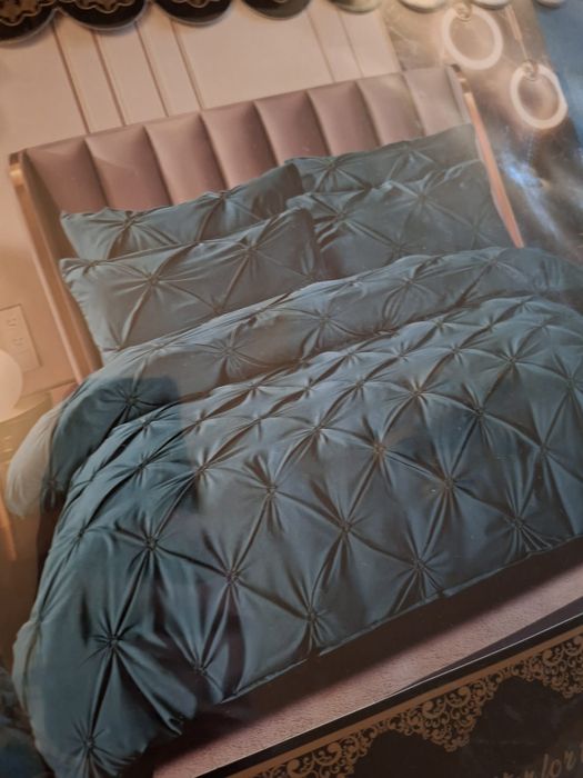 Set lenjerie pat, din 6 piese, pt pat dublu mare, culoare turcoise