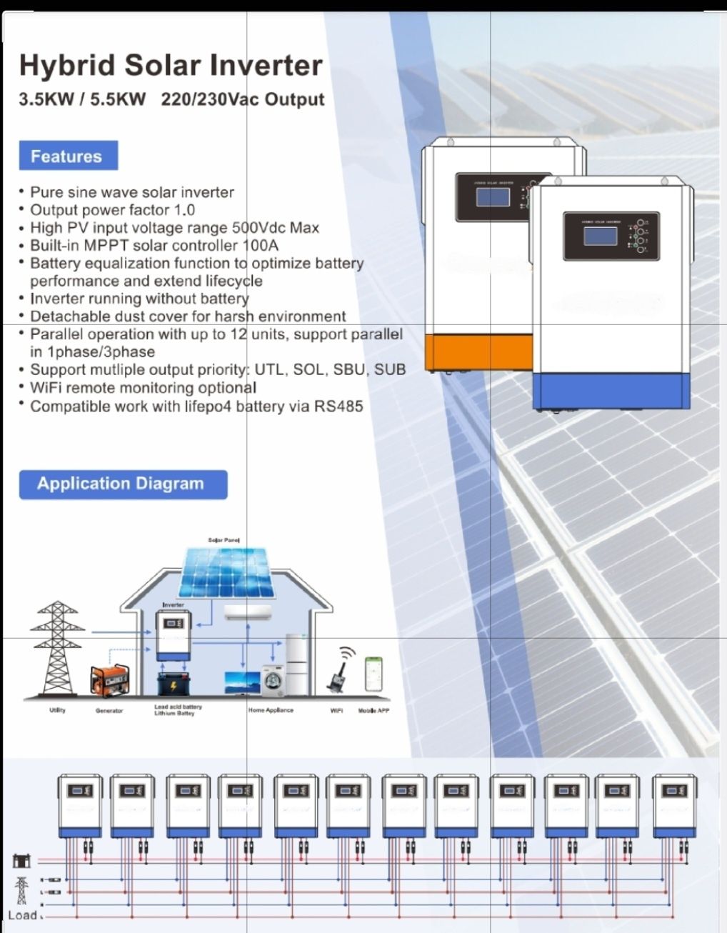 Хибриден соларен инвертор 5.5 kW