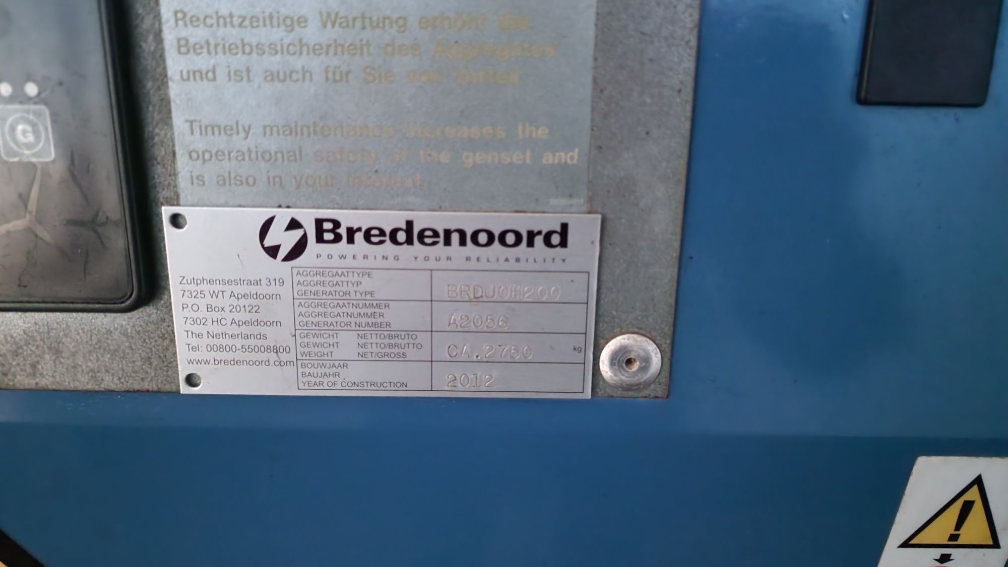 Generator BREDENOORD 200 kVA - 160kw