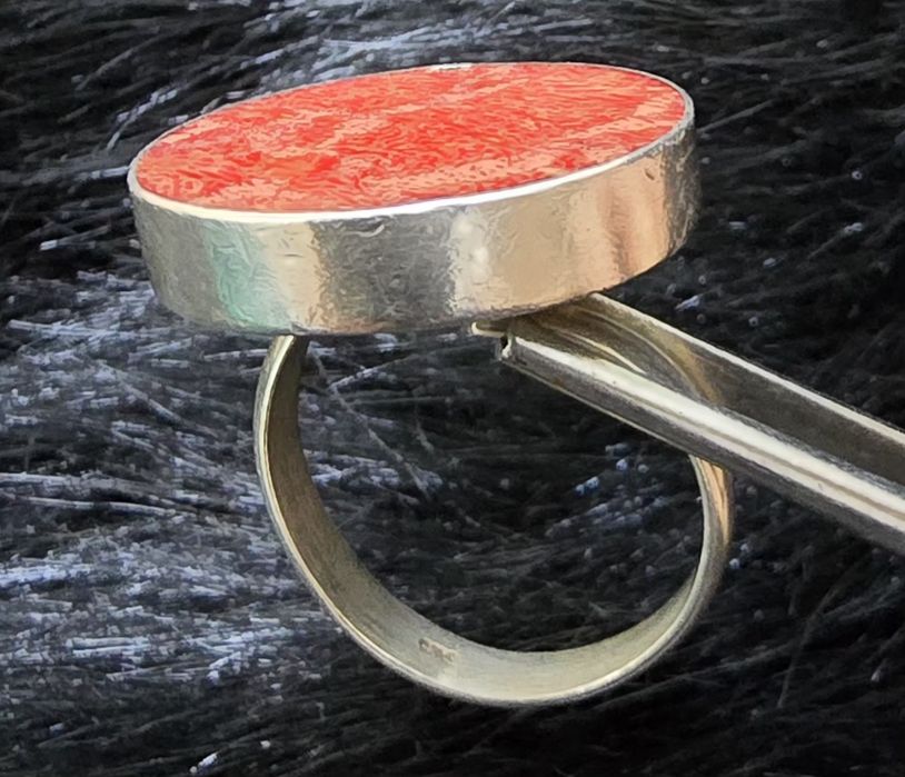 Inel argint 925 cu coral roșu autentic ,lucrat manual