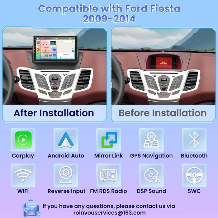 Hikity Android 13 авто радио за Ford Fiesta MK6 9" 4G+64G
