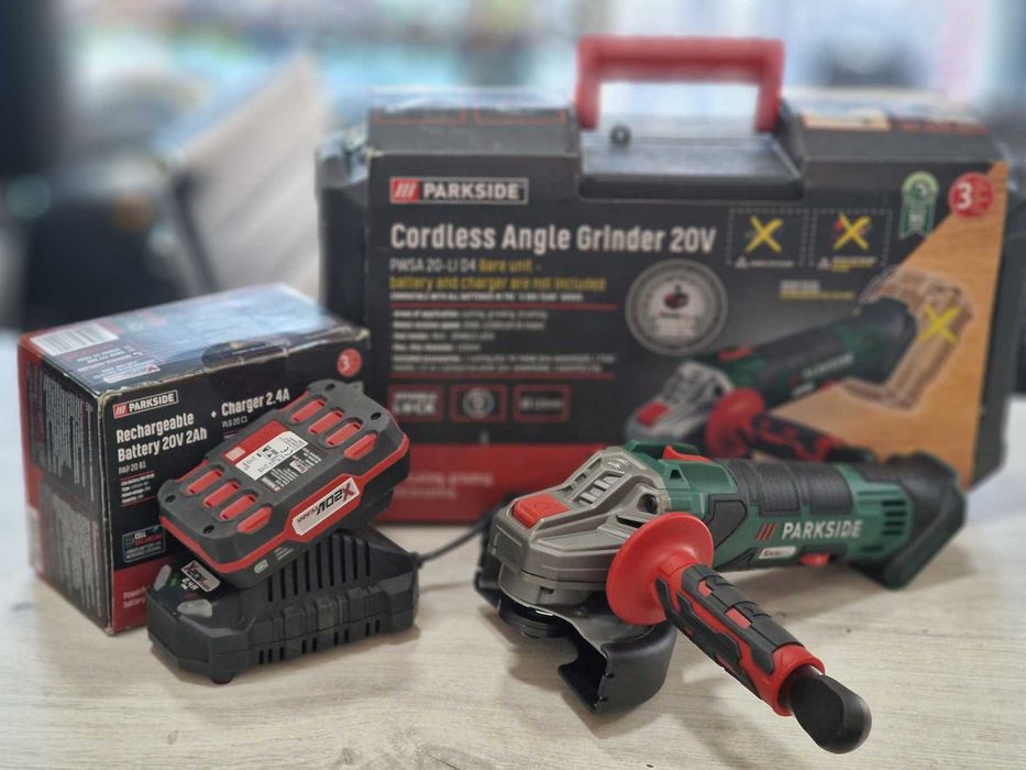 Акумулаторен Ъглошлайф Parkside PWSA 20-Li D4 + зарядно и батерия