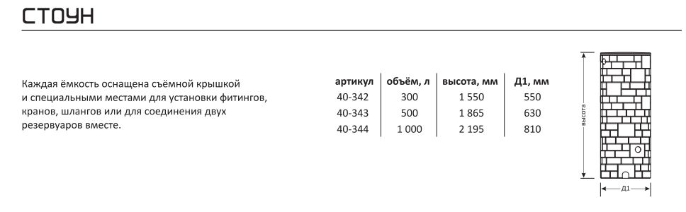 Бочка, емкость декоративная Стоун, резервуар  1000л