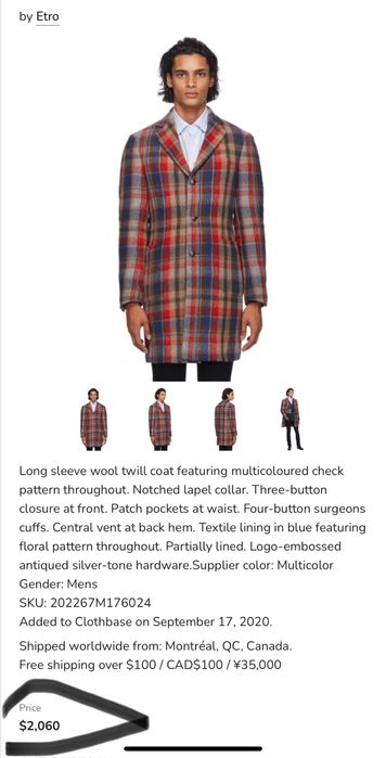 Оригинал Италия Мужское пальто ETRO 100% оригинал