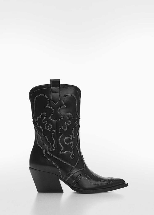 Botine cowboy din piele cu cusaturi decorative