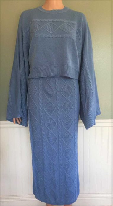 Елегантен Костюм, Син комплект. Комплект с пола, Есенен комплект