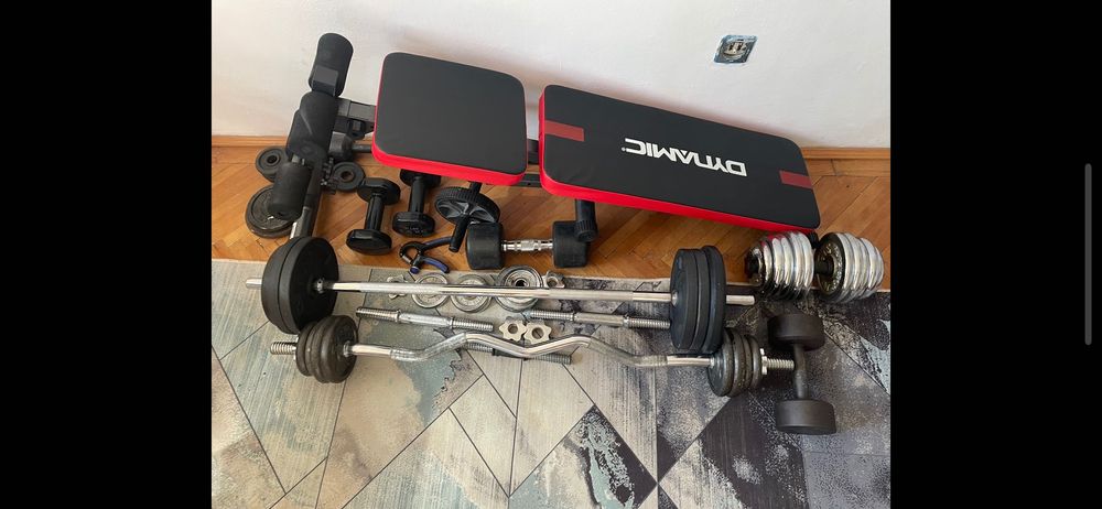 Greutăți, bare, bancă gym