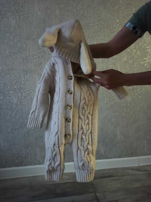 Комбинезон вязанный с натуральным мехом внутри