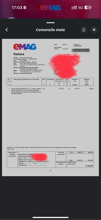 Laptop Apple MacBook Air13” M4, 16GB ram, 256gb