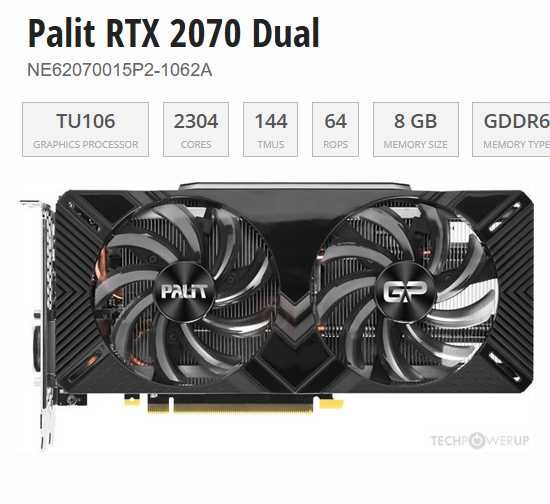 Palit RTX 2070 Dual(мощнее 3060)