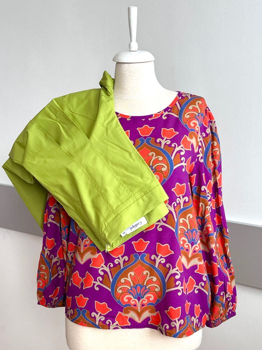 Страхотен сет от широк зелен панталон и цветна туника Geisha