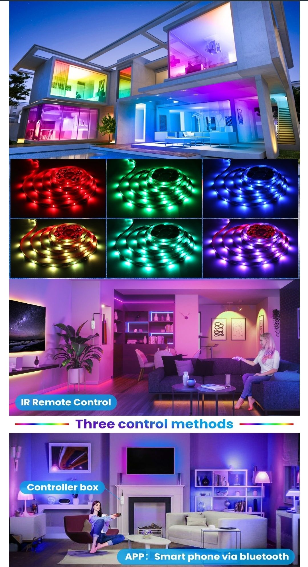 Banda Led 20M Lampa Decor Telecomanda Microfon Muzica Aplicatie RGB