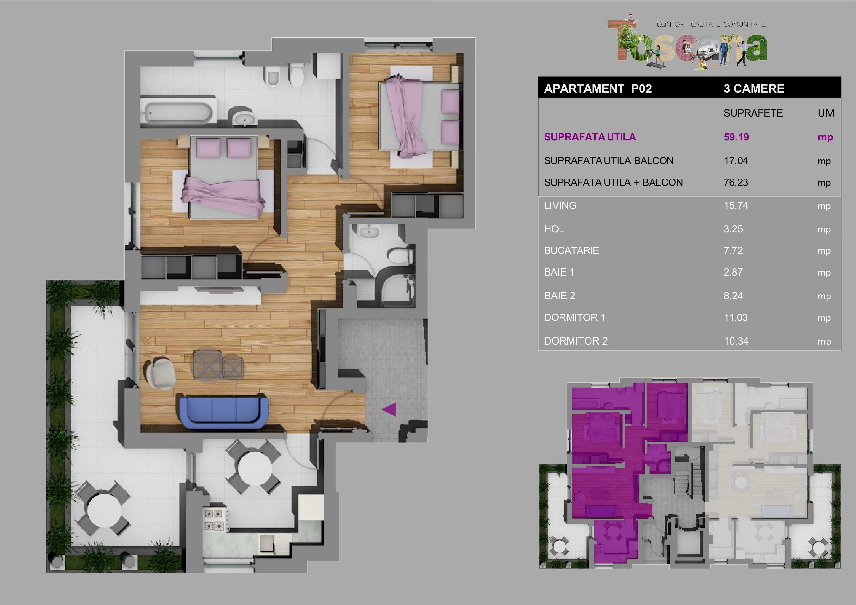 Apartament de vanzare 3 camere Otopeni, complex Toscana