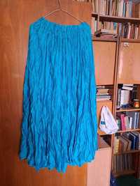 Fustă plisată lungă bleu turcoaz aspect satin L / XL