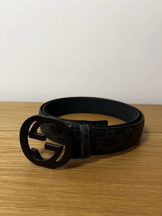 Curea Gucci negru cu imprimeu