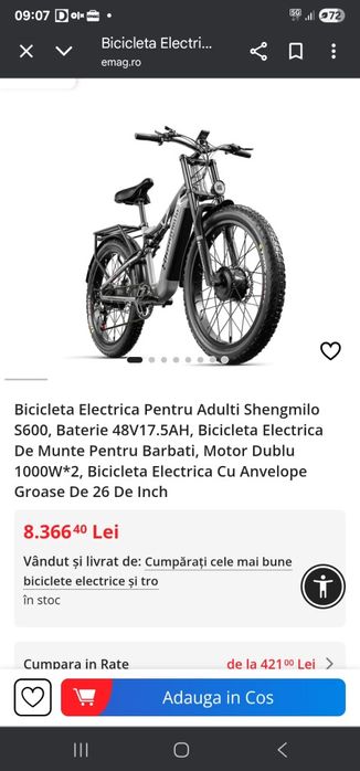 Bicicleta electrica shengmilo  s600