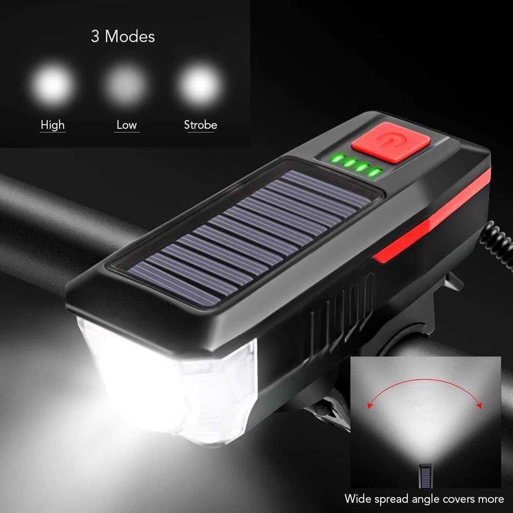 Far sonerie bicicleta cu incarcare solara sau USB