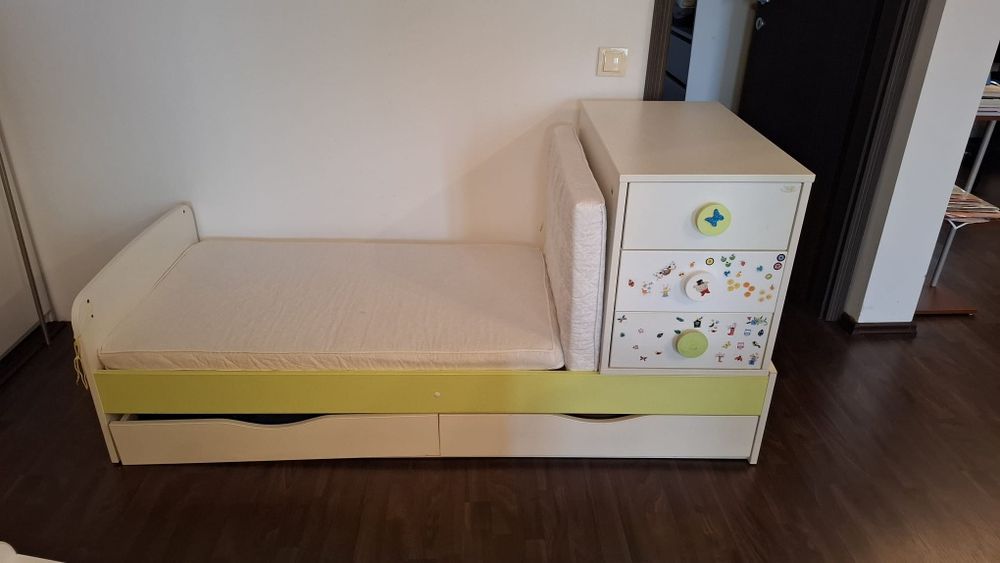 Pat copii cu noptiera 175 x 75 cu patut bebelus