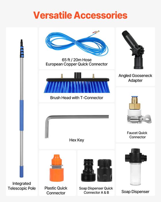 Kit Curatare Panouri Solare,Perie Rotativa,Furtun 20m