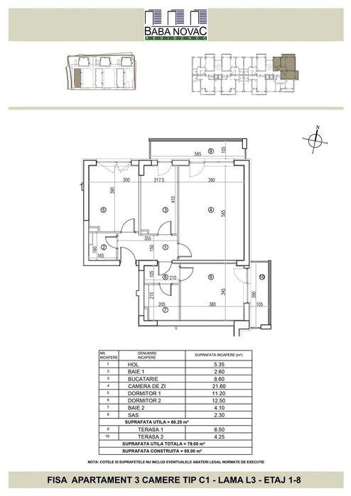 Particular, ap 3 cam, loc parcare inclus, BABA NOVAC RESIDENCE