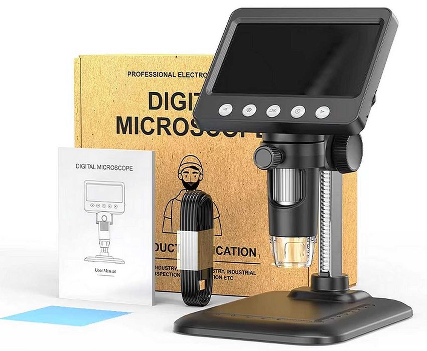 Microscop digital cu display de 4.3", 8 leduri si baterie incorporata