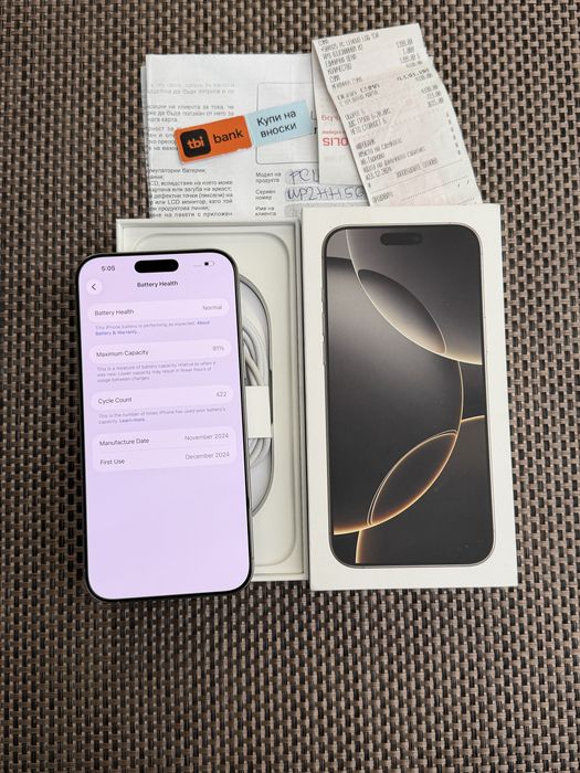 КАТО НОВ! *ЛИЗИНГ* iPhone 16 Pro Max 256Gb Natural Titanium / 24М Гар