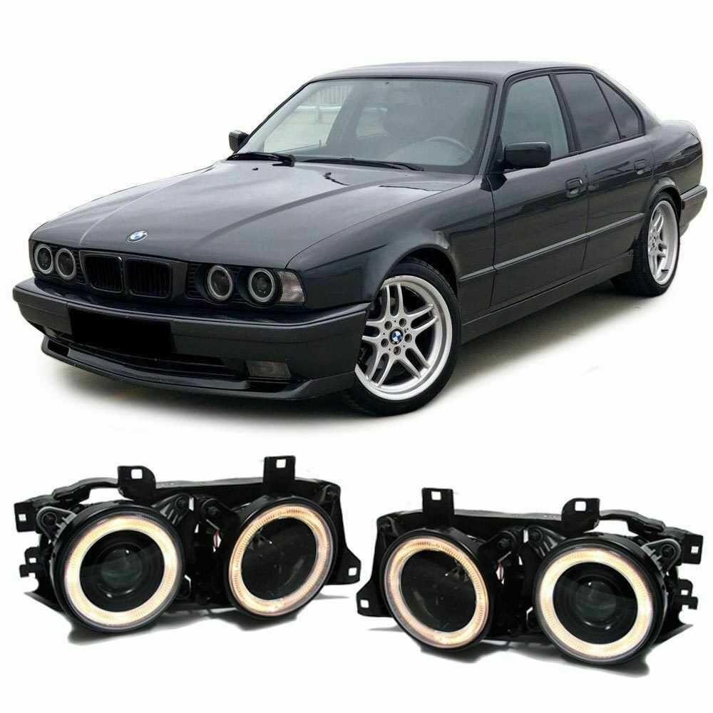 Фарове БМВ Е32 Е34 Angle eyes DEPO Тунинг Черни BMW E34 лупи Нови