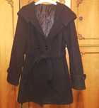 Palton negru elegant, cu cordon, M, de damă