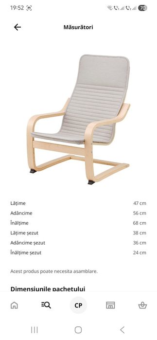 Fotoliu pentru copii IKEA POÄNG alb