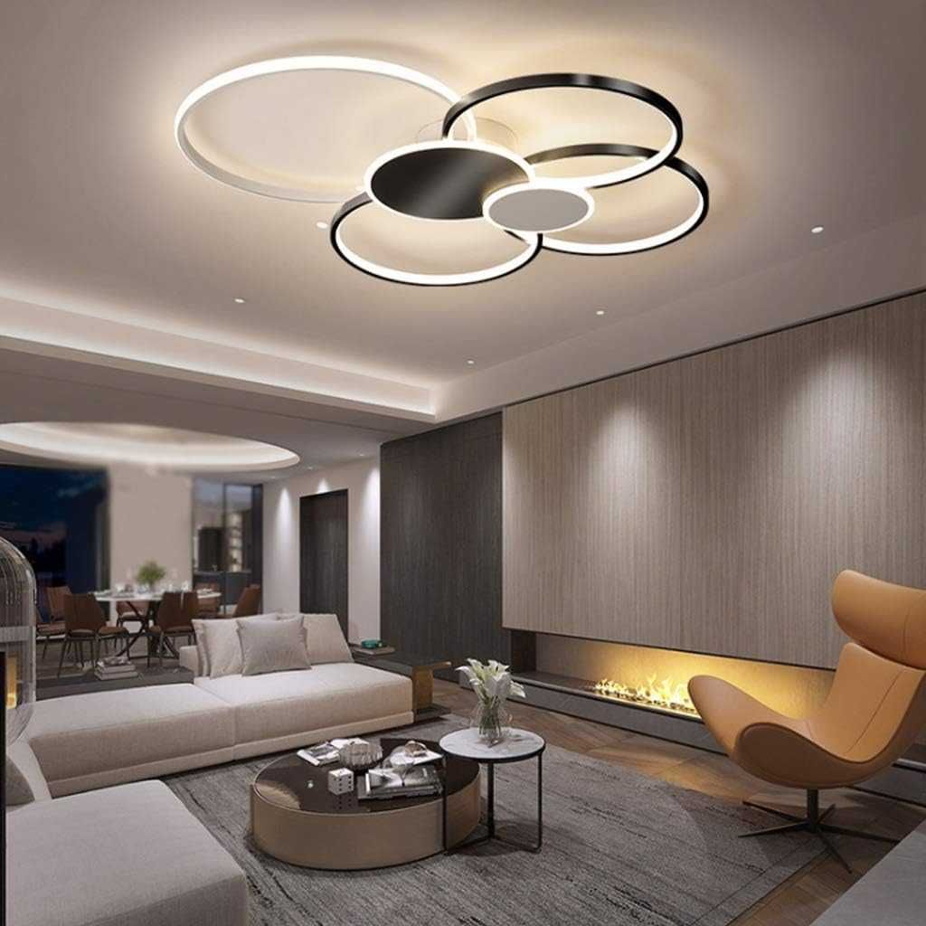 Лед led полилей с 6 кръга златен, черен, димируем дистанционно 211