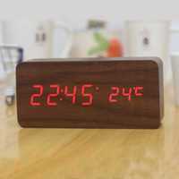 Ceas lemn display cu alarma, save energy, senzor sunet