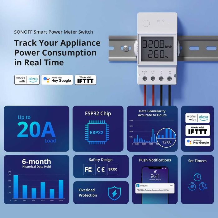 SONOFF POWR320D - 20А WiFi ключ за бойлер/печка с електромер