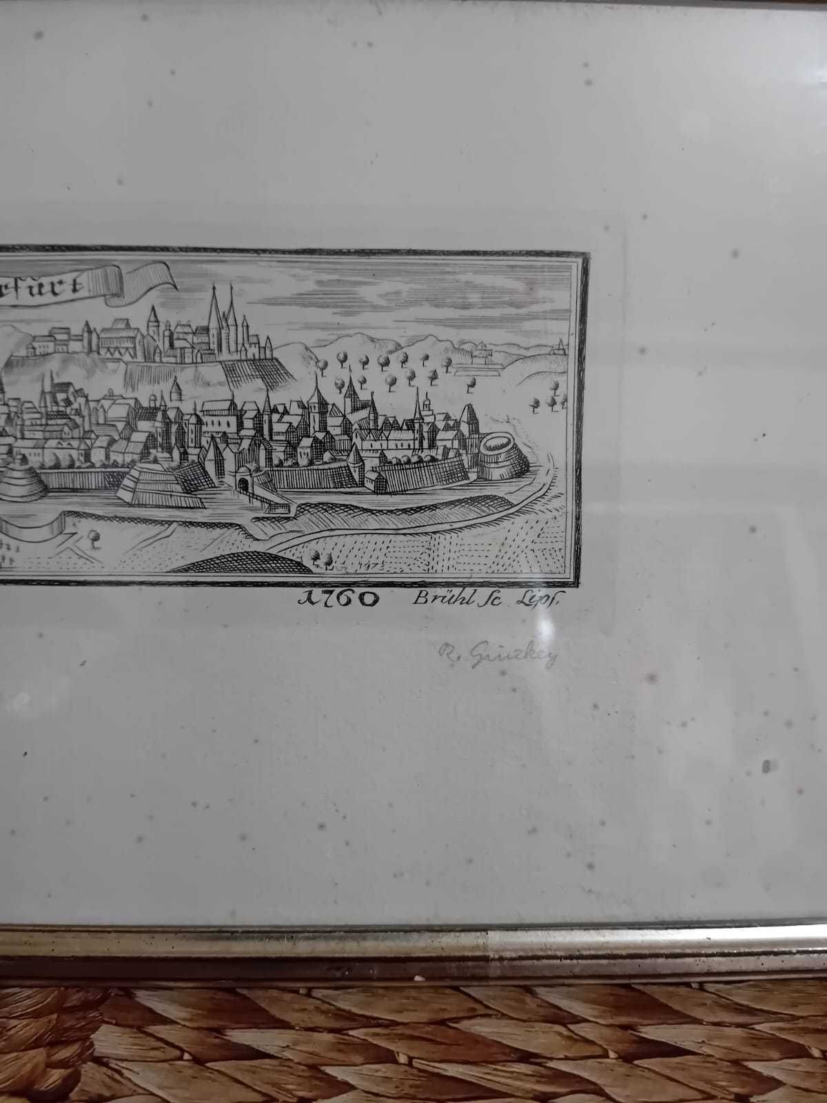 Gravura vintage orasul Erfurt 1760