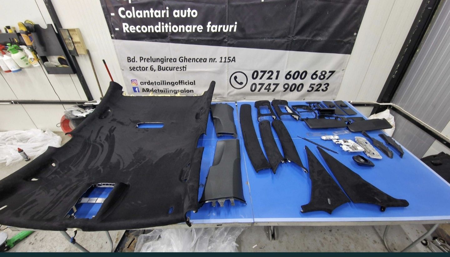 Retapitare plafon Audi textil alcantara gri/negru/bej + lumini plafon