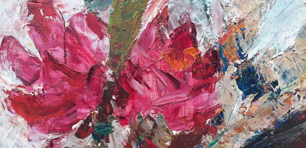 Tablou vechi - flori rosii - semnat Tuculescu