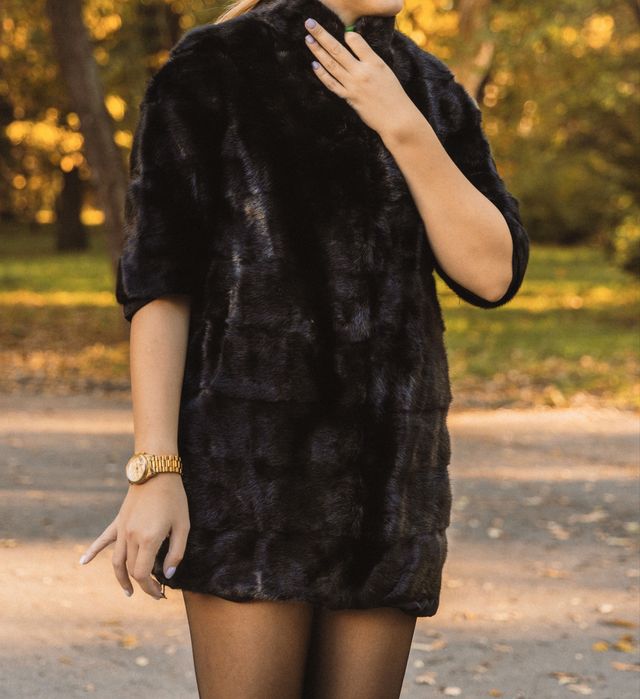 Луксозна натурална норкова шуба+подарък мече от рози