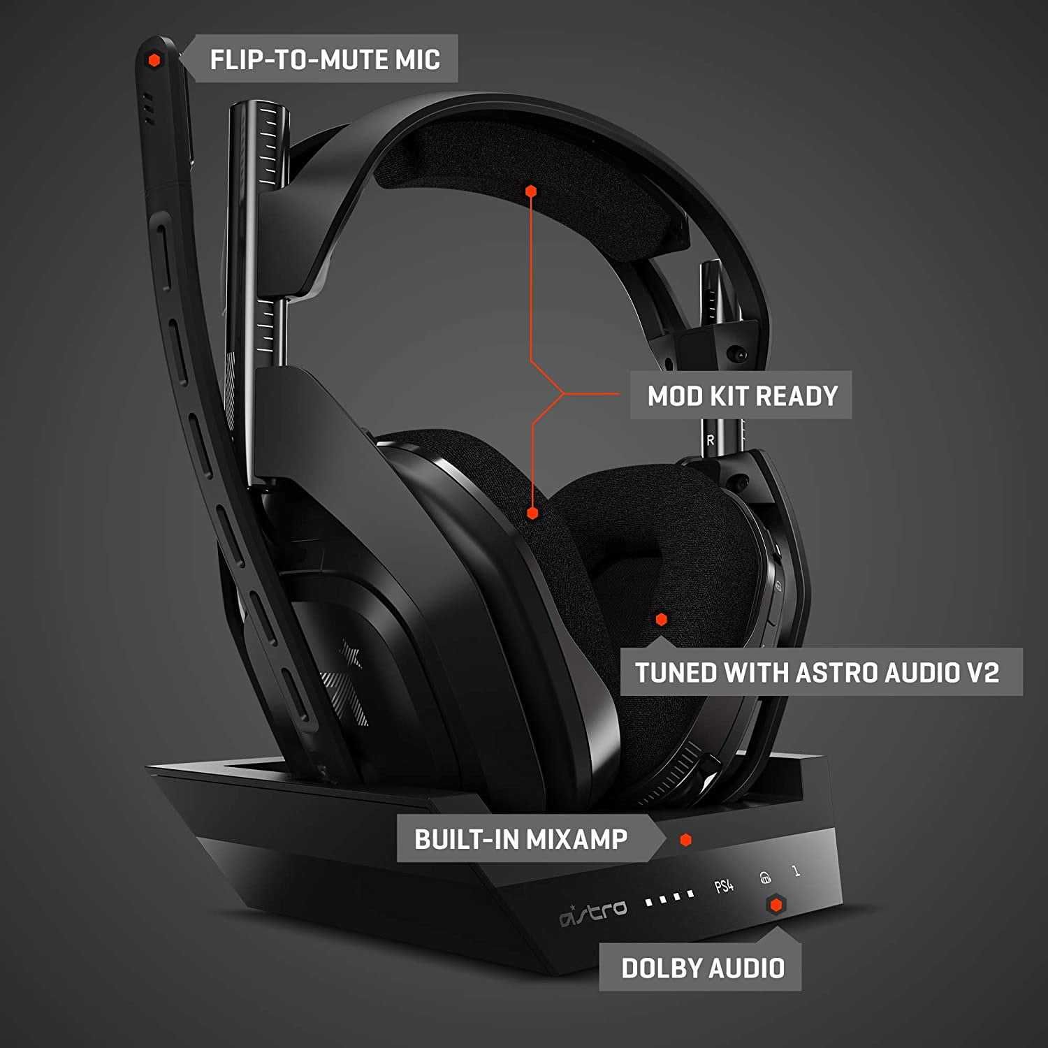 Casti Over-Ear Astro A50 + Statie incarcare,Gaming,negru,sigilat