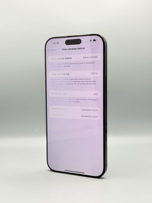 iPhone 16 Pro Max, 256 GB, Baterie 100%, 202 Cicluri, Black Titanium