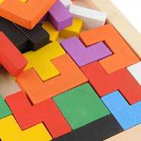 Joc educational de inteligenta Tetris din lemn,cuburi de constructie