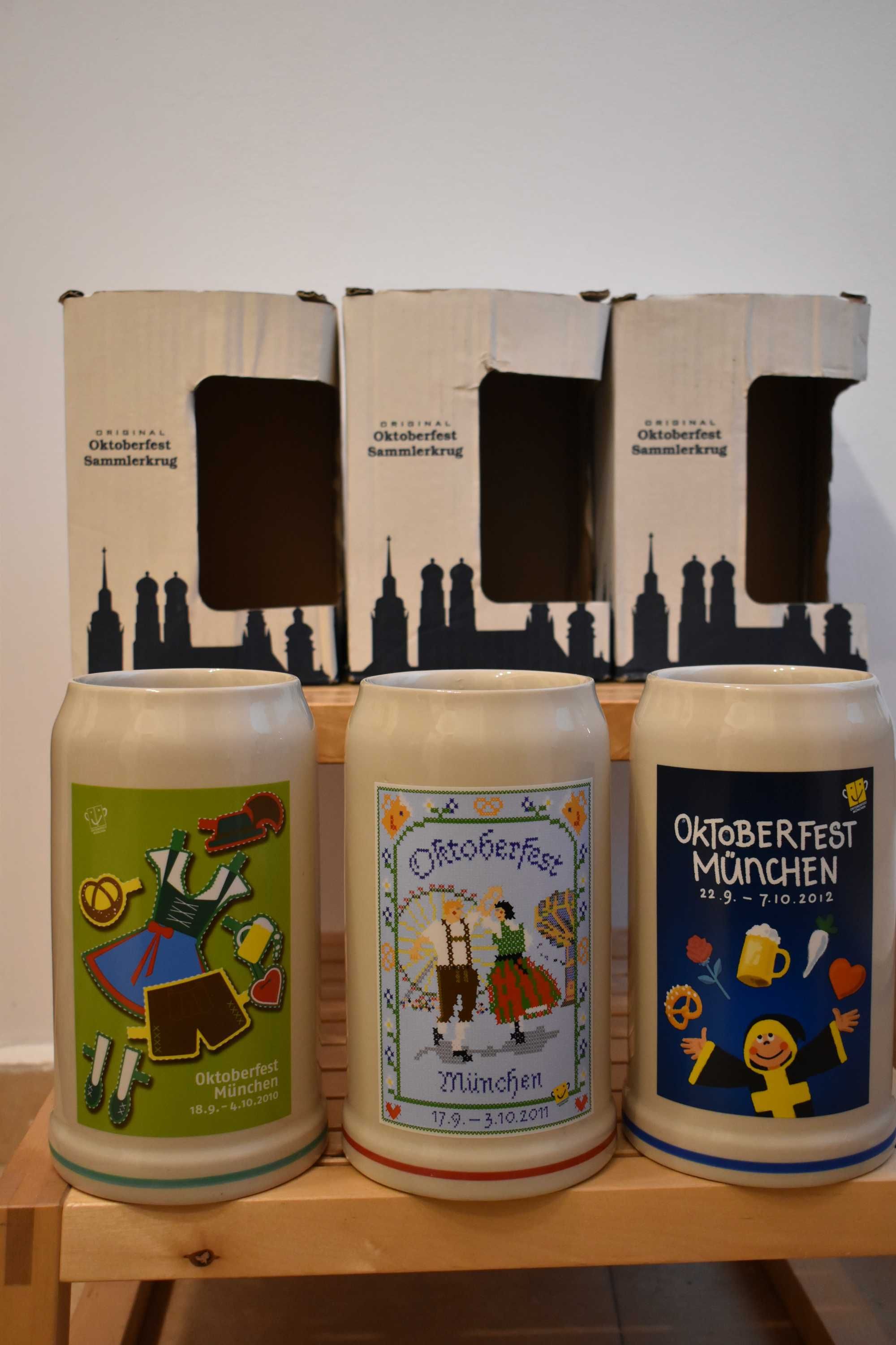 Set de 3 halbe bere 1l Oktoberfest din anii 2010, 2011, 2012