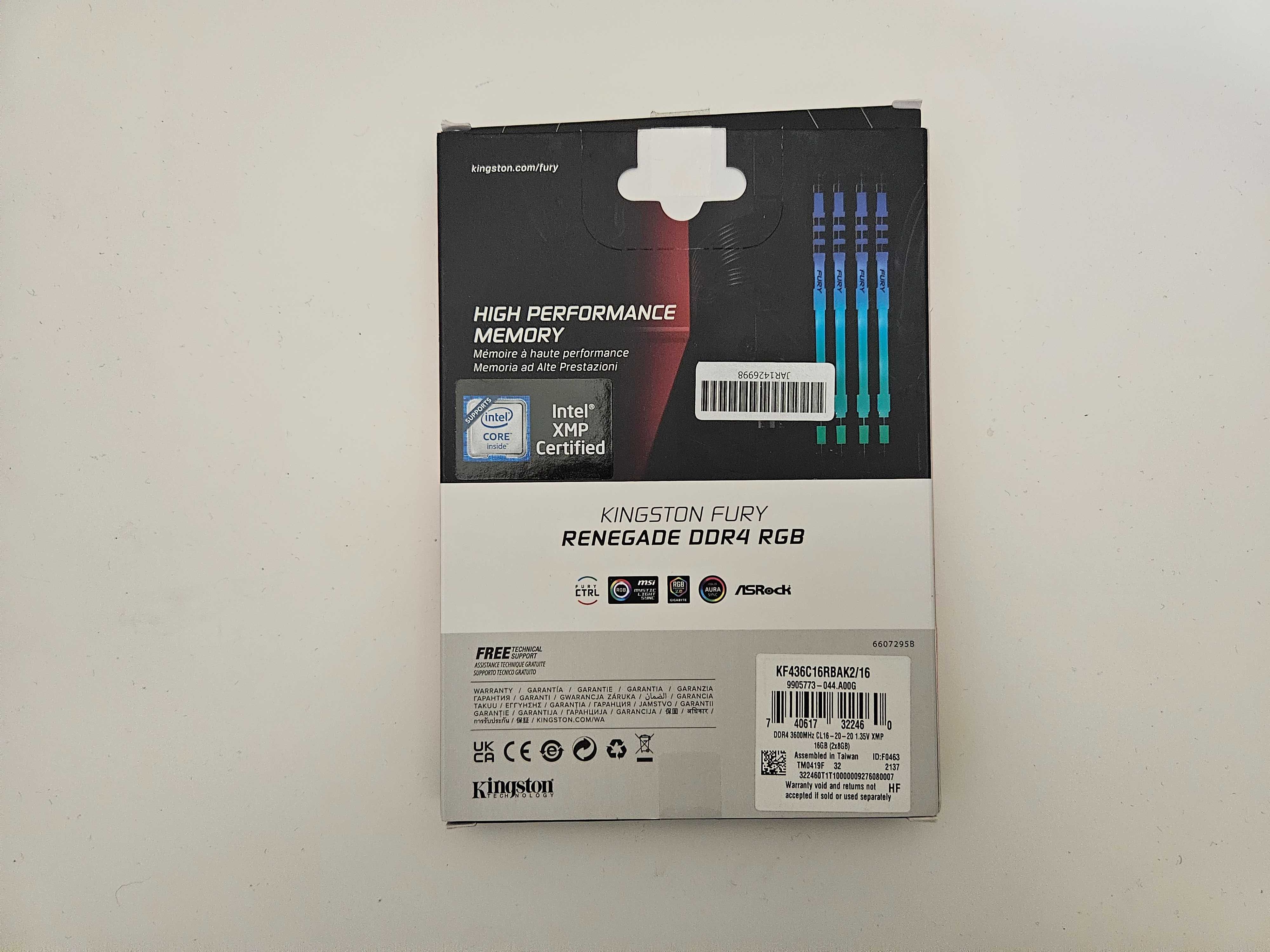 Памет 16GB (2x8GB) DDR4 3600MT/s, Kingston HyperX FURY Renegade