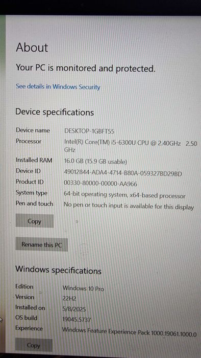 Leptop Dell i5-6300 CPU 2.40 GHz 2.50