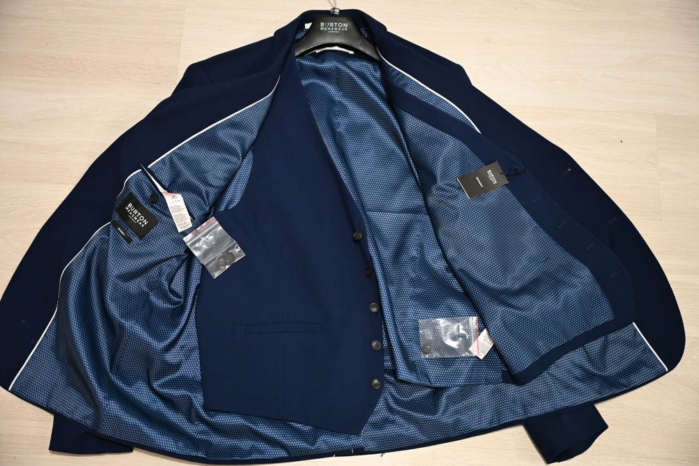 Sacou cu vestă Burton Menswear London 56 albastru nou