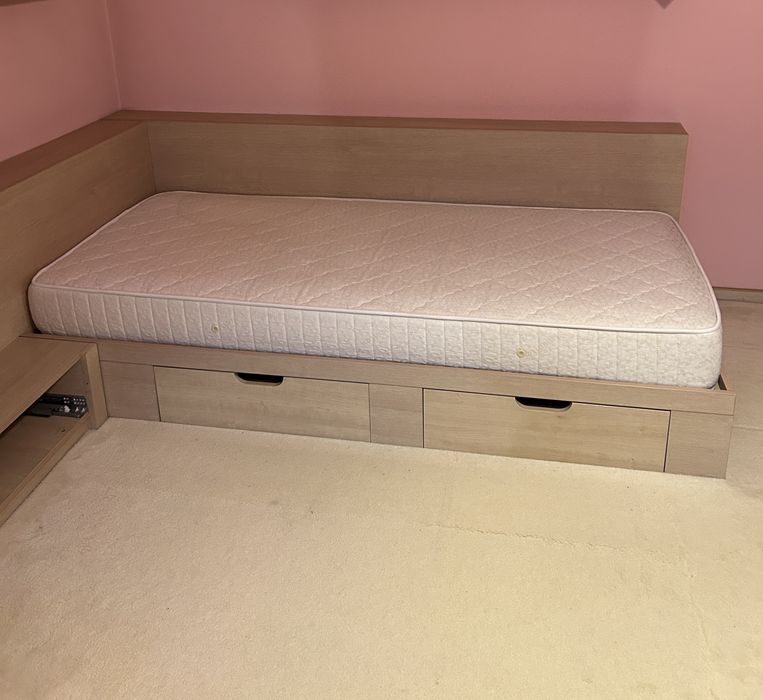 Pat o persoană 90x200 cm cu saltea și sertare – complet