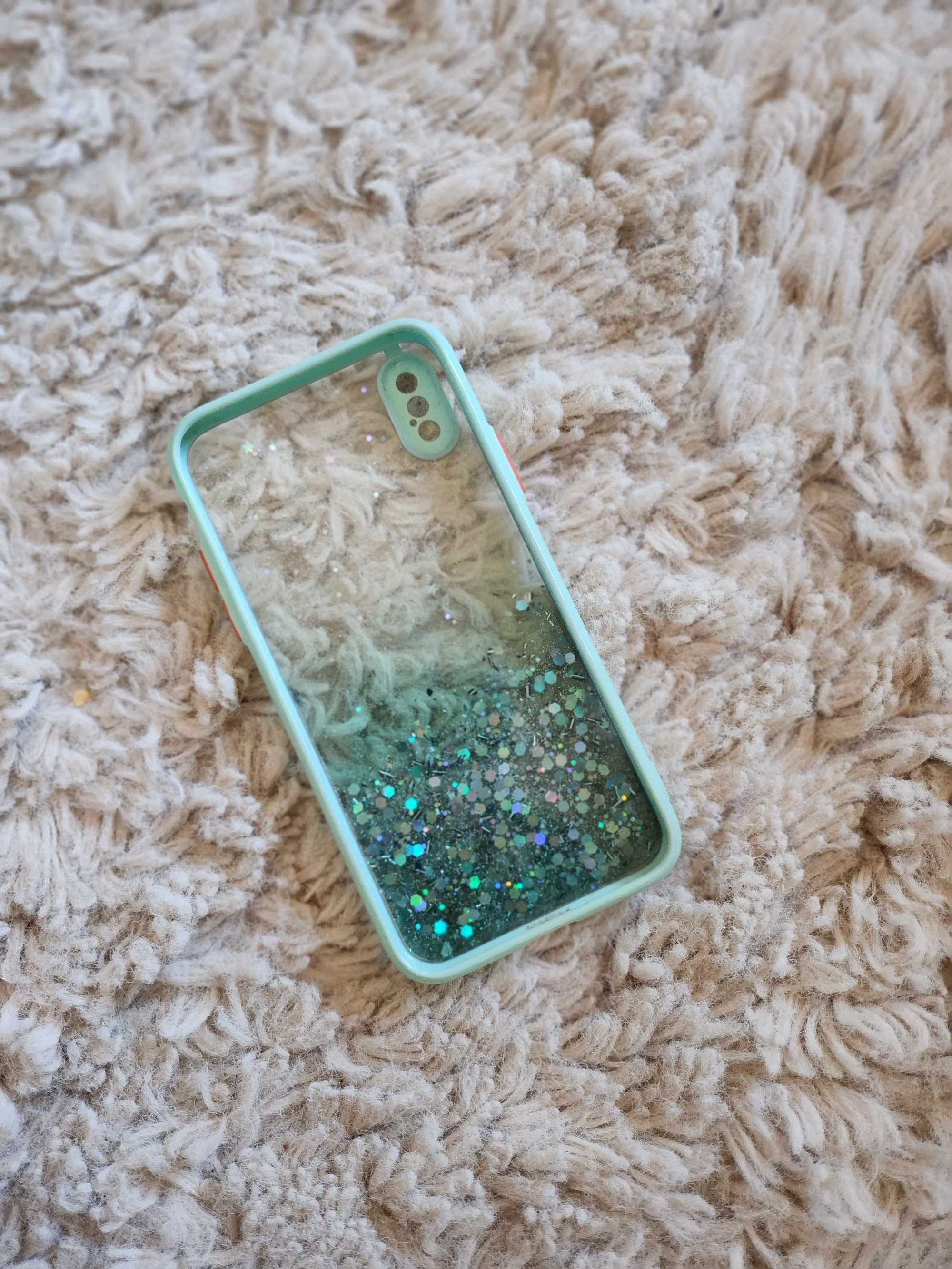 Husa silicon aqua blue glitter iphone x