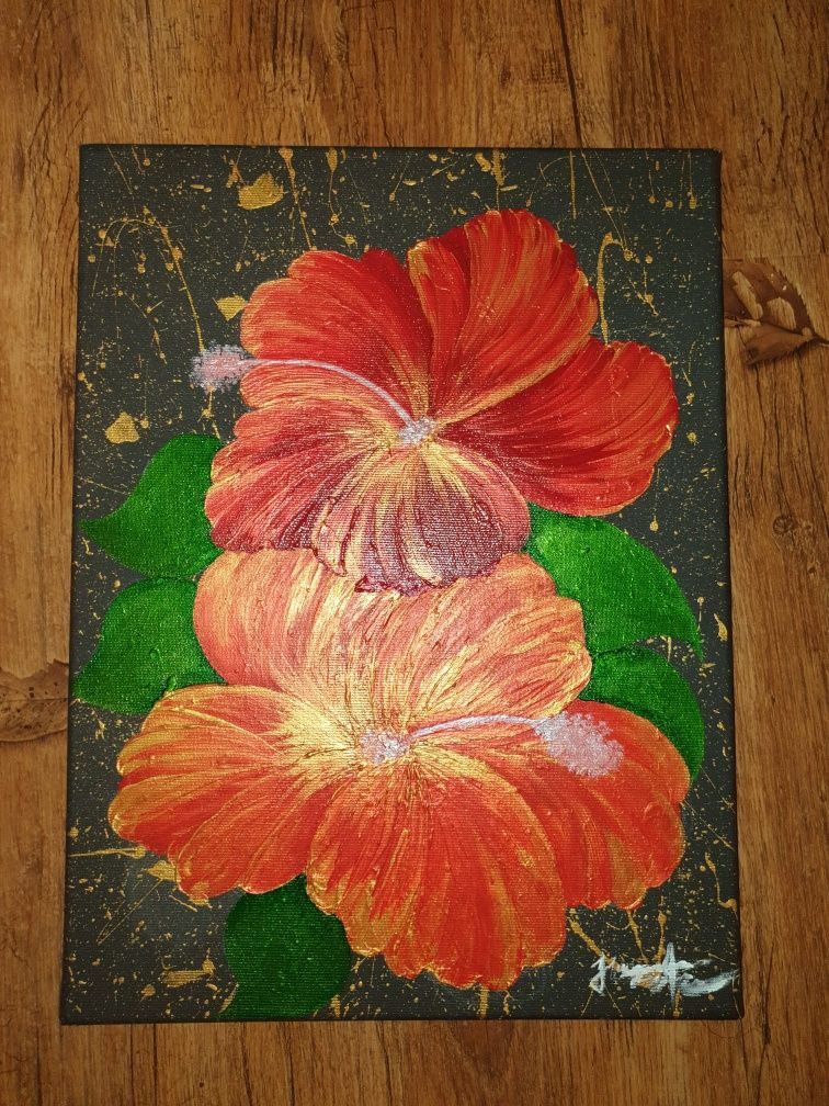 Tablou decorativ Hibiscus pictat manual
