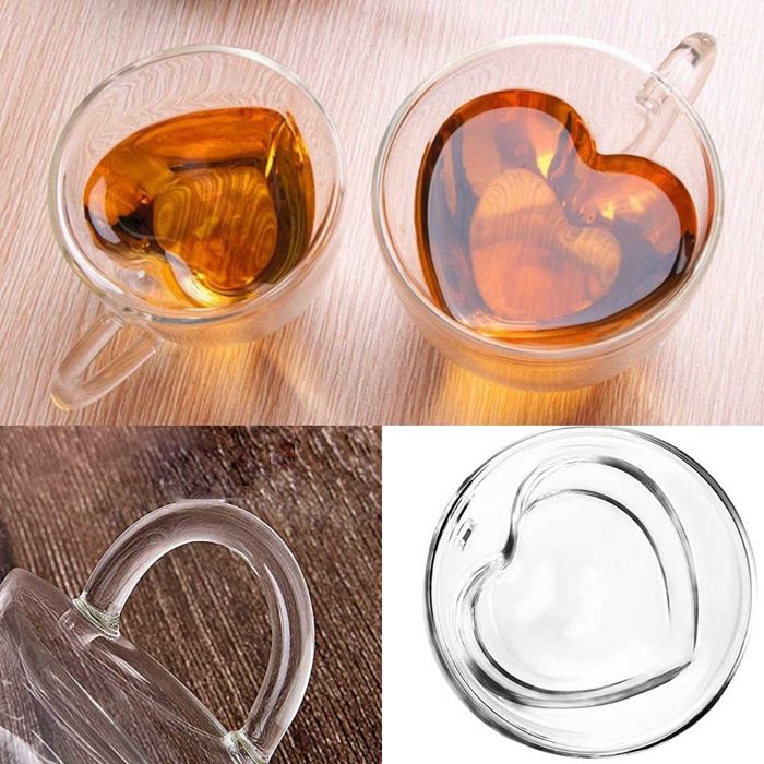 Термоустойчиви чаши сърце с двойно дъно за кафе, чай, капучино 160 мл